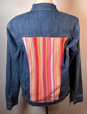 American Rhino Denim Trucker Jacket Striped Back Panel M